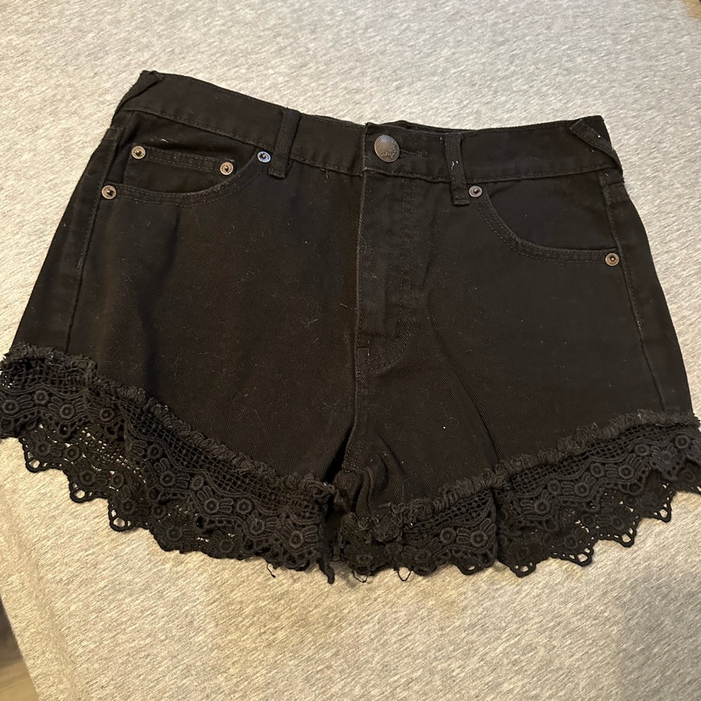 Free People Black Jean Shorts with Lace Trim